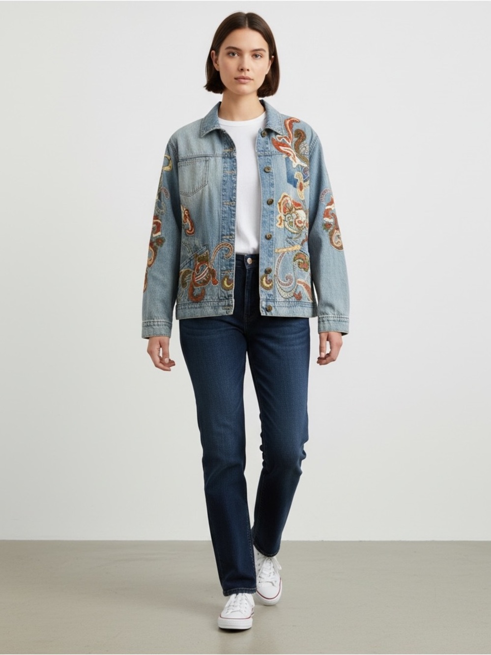 NWOT Boho Embroidered Denim Jacket  Sm/Med